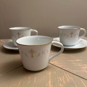 Noritake White and Gold Courtney Pattern Teacups